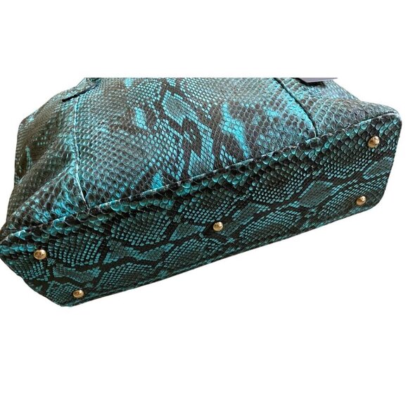 Lucchese Python Tote Bag Turquoise Leather Black Reptile Western Coastal Cowgirl - Picture 8 of 16